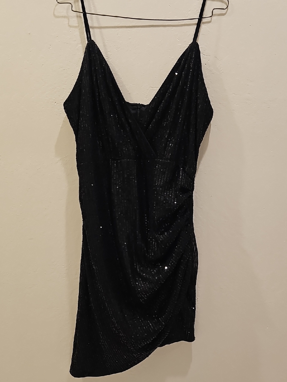 Black Sequin Spaghetti-Strap Mini Dress